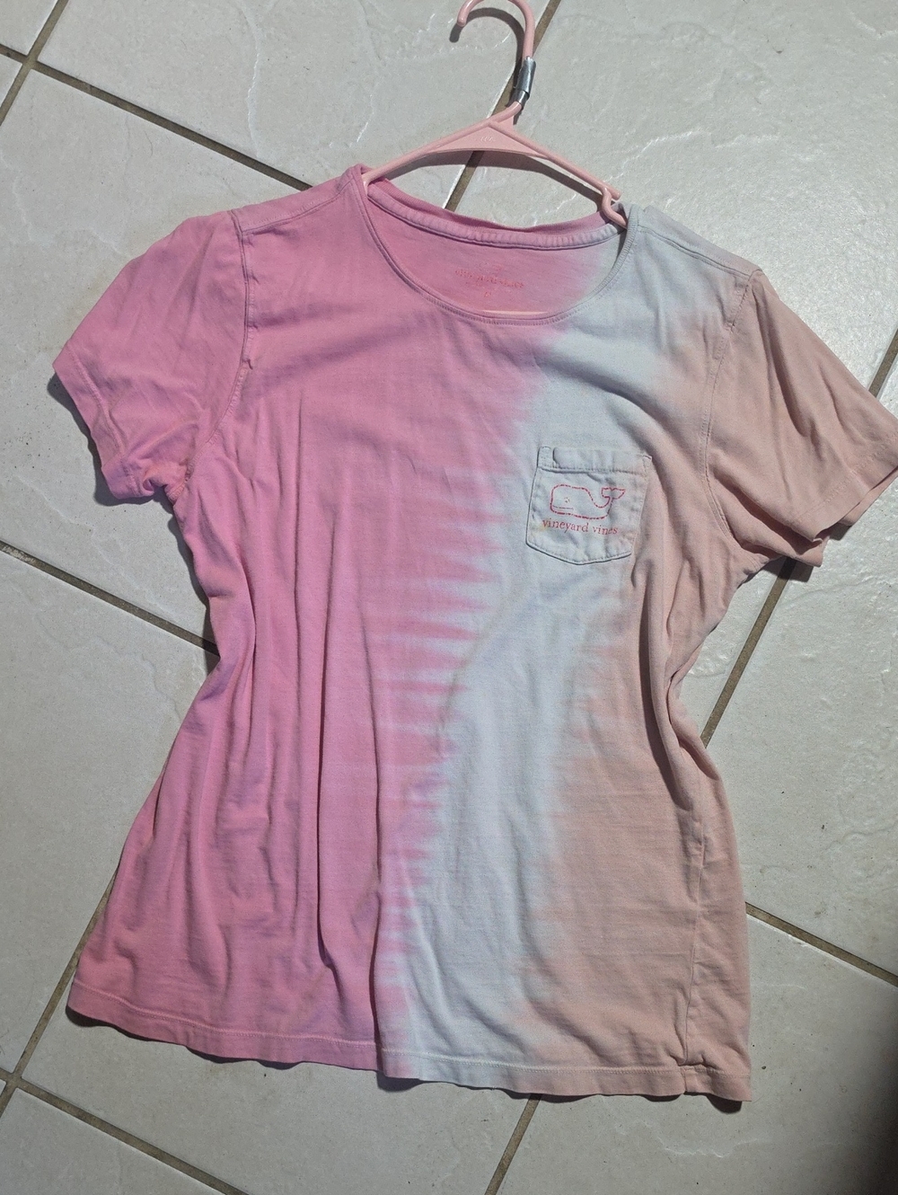Vineyard Vines Pink, White & Light Peach Tie-Dye Pocket Tee